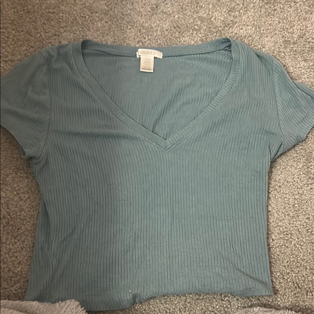 Bozzolo Green Ribbed Fitted Crop Top